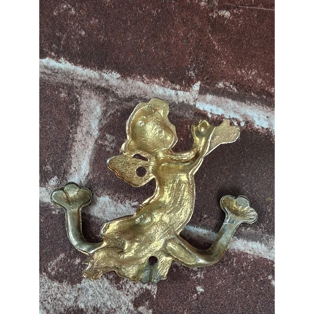 Vintage Brass Fairy Girl Cherub Wall Hook Towel Whimsy Bathroom Decor Cottage
